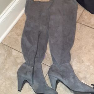 Gray knee high boots